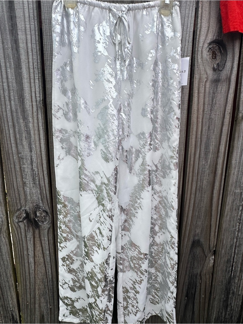 Forever 21 Silver Metallic Print Wide Leg Pants